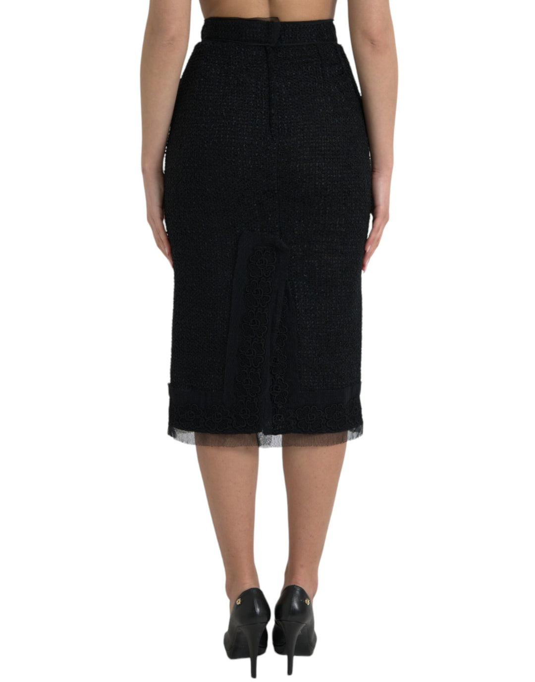 Schwarzer Midirock aus Wolle mit hoher Taille und Bleistiftschnitt