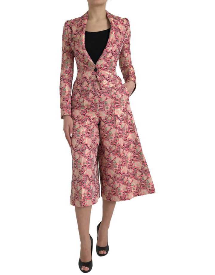 Rosa Floral Jacquard Slim Fit 2 Stück Anzug