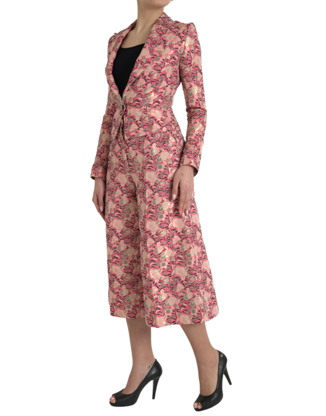 Rosa Floral Jacquard Slim Fit 2 Stück Anzug