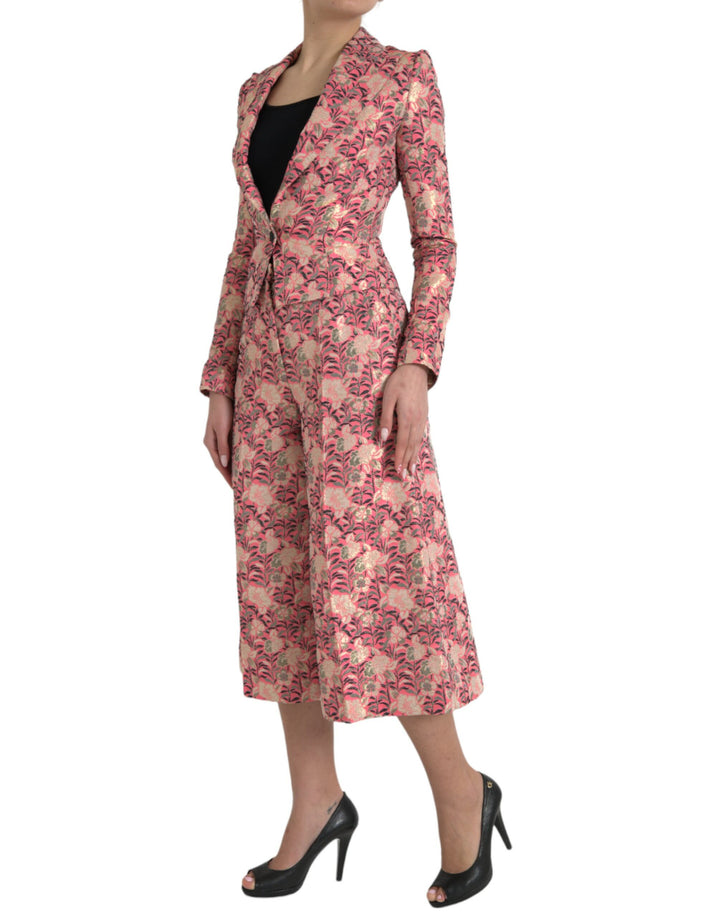 Rosa Floral Jacquard Slim Fit 2 Stück Anzug