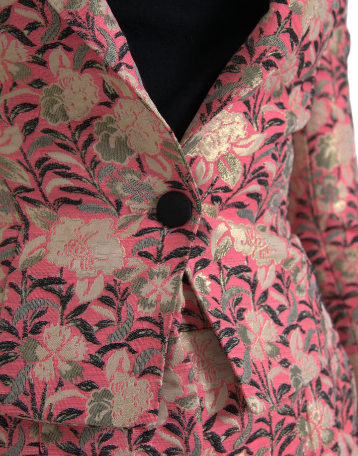 Rosa Floral Jacquard Slim Fit 2 Stück Anzug