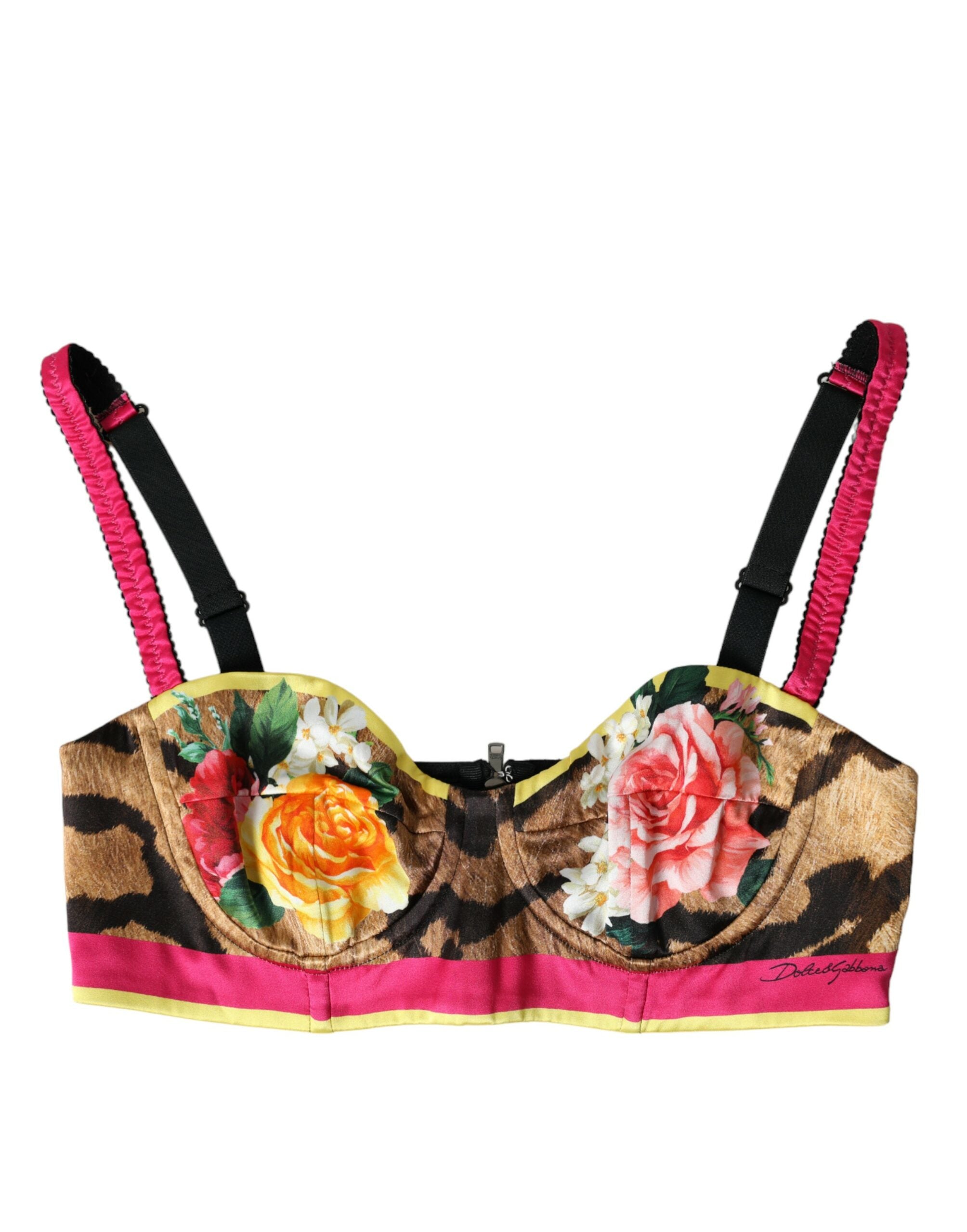 Floral silk blend bustier crop top