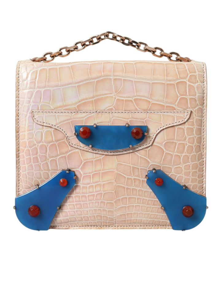 Beige Blauer Achat Exotisches Leder Gold Kette Geldbörse Tasche