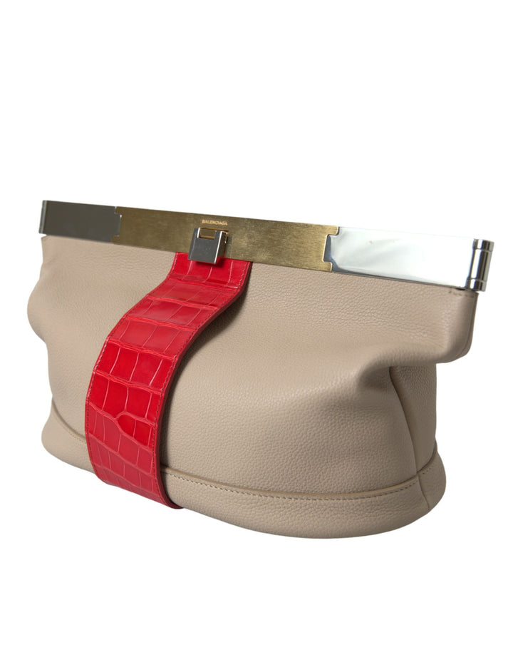 Beige Rot Zweifarbige Tasche aus exotischem Leder