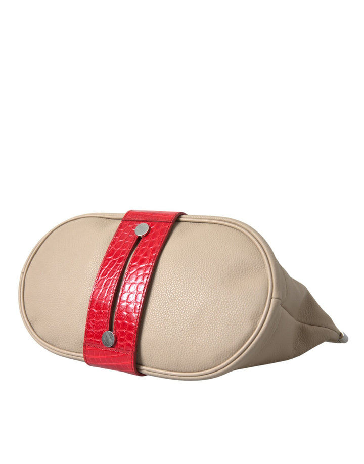 Beige Rot Zweifarbige Tasche aus exotischem Leder