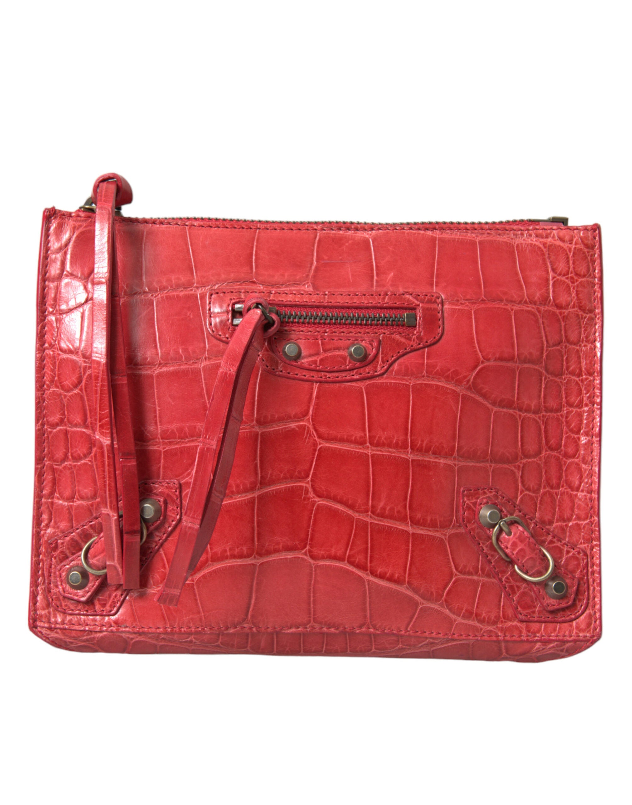 Exotic red alligator leather clutch