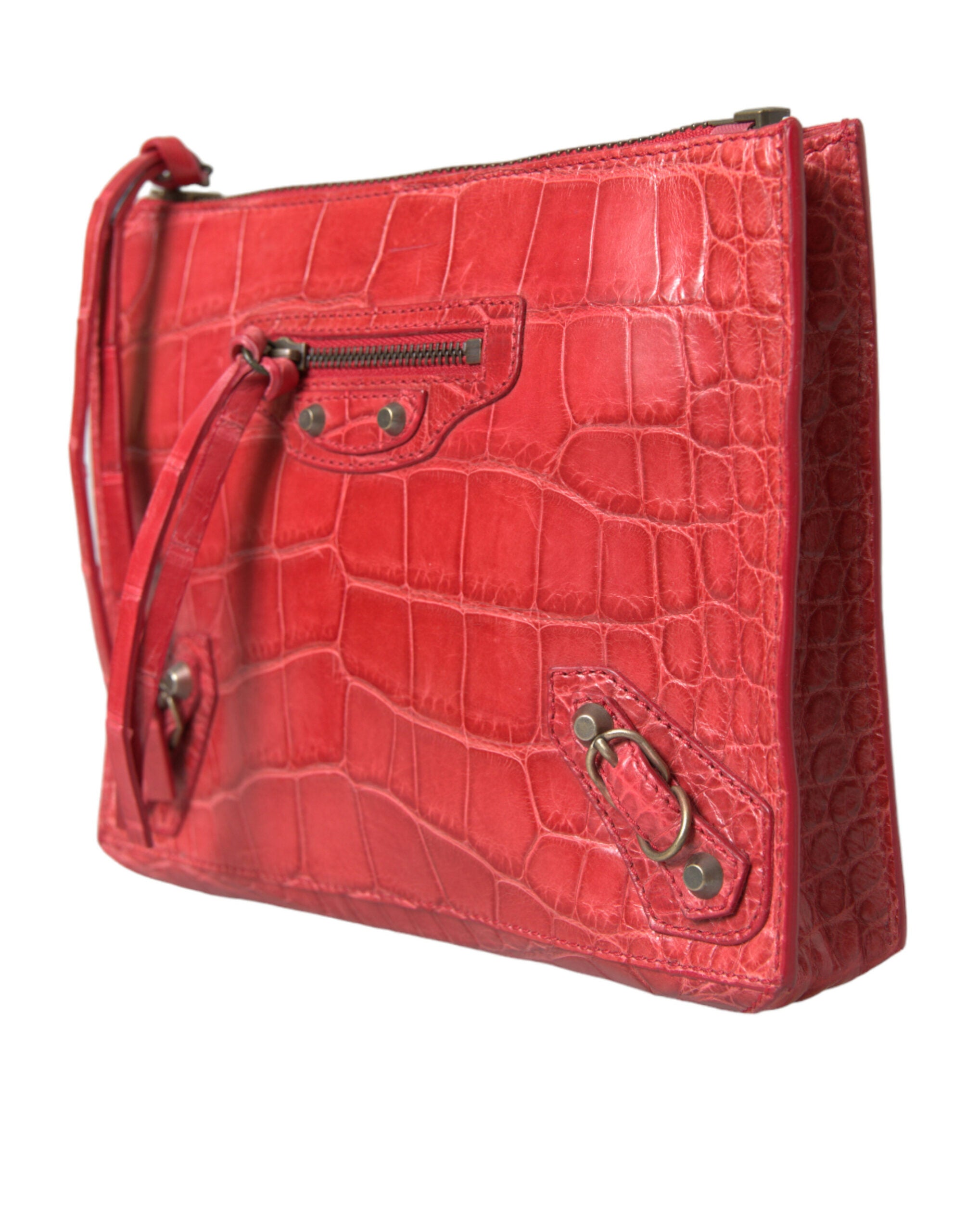 Exotic red alligator leather clutch