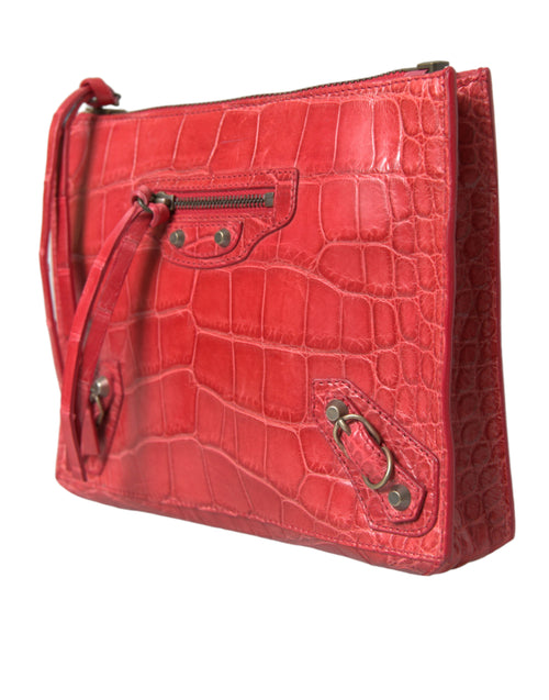 Exotic red alligator leather clutch