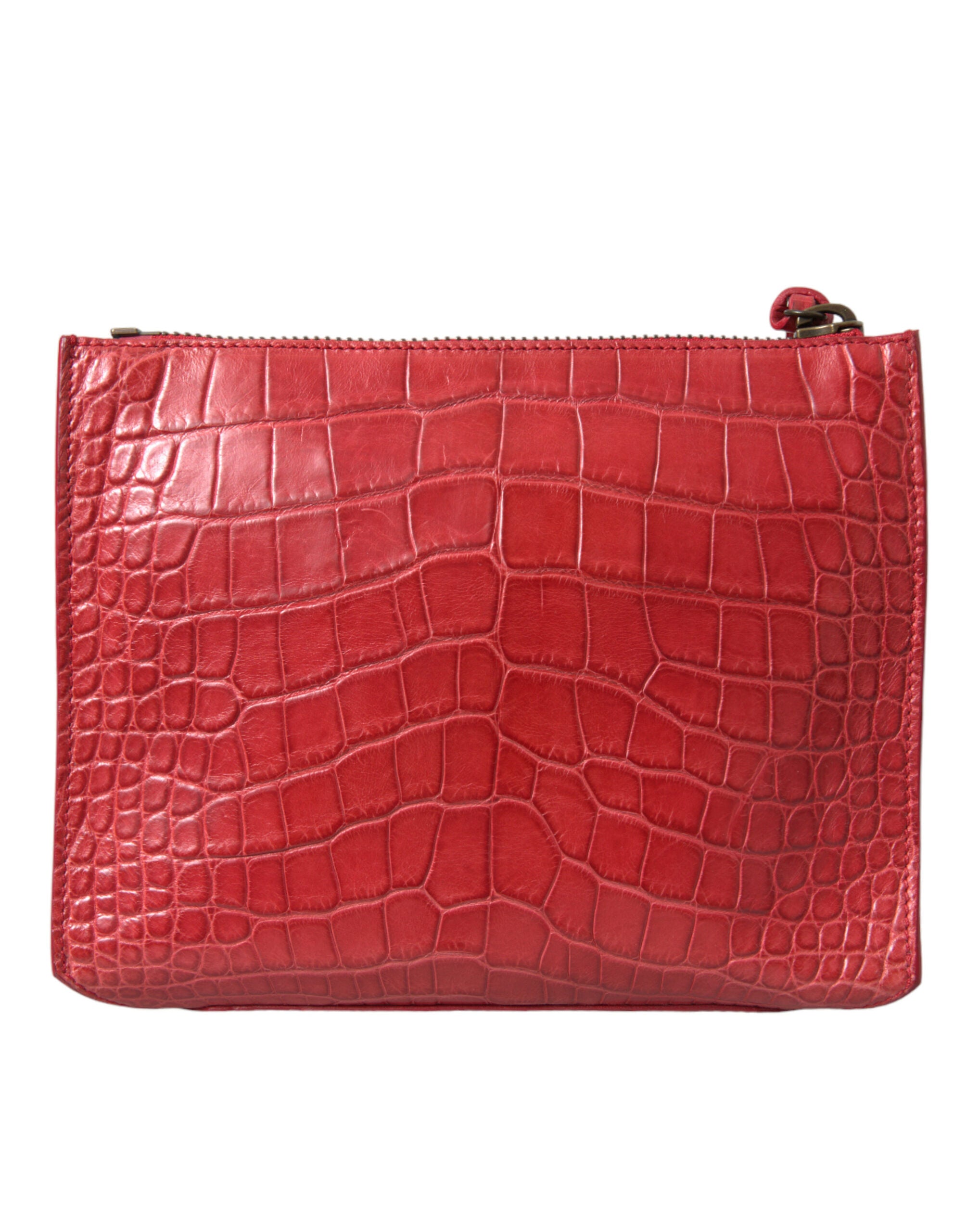 Exotic red alligator leather clutch