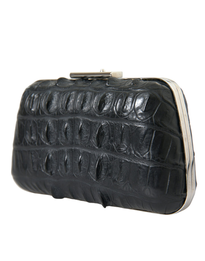 Schwarze Exotenhaut Leder Umhängetasche Crossbody Box Clutch Bag