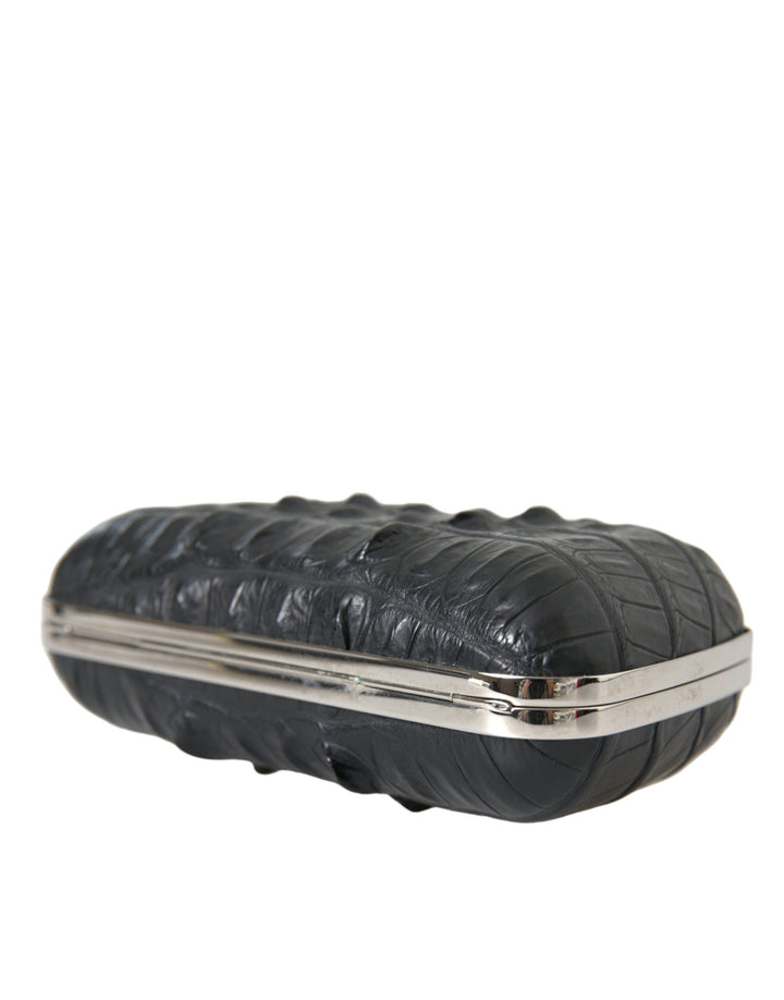 Schwarze Exotenhaut Leder Umhängetasche Crossbody Box Clutch Bag