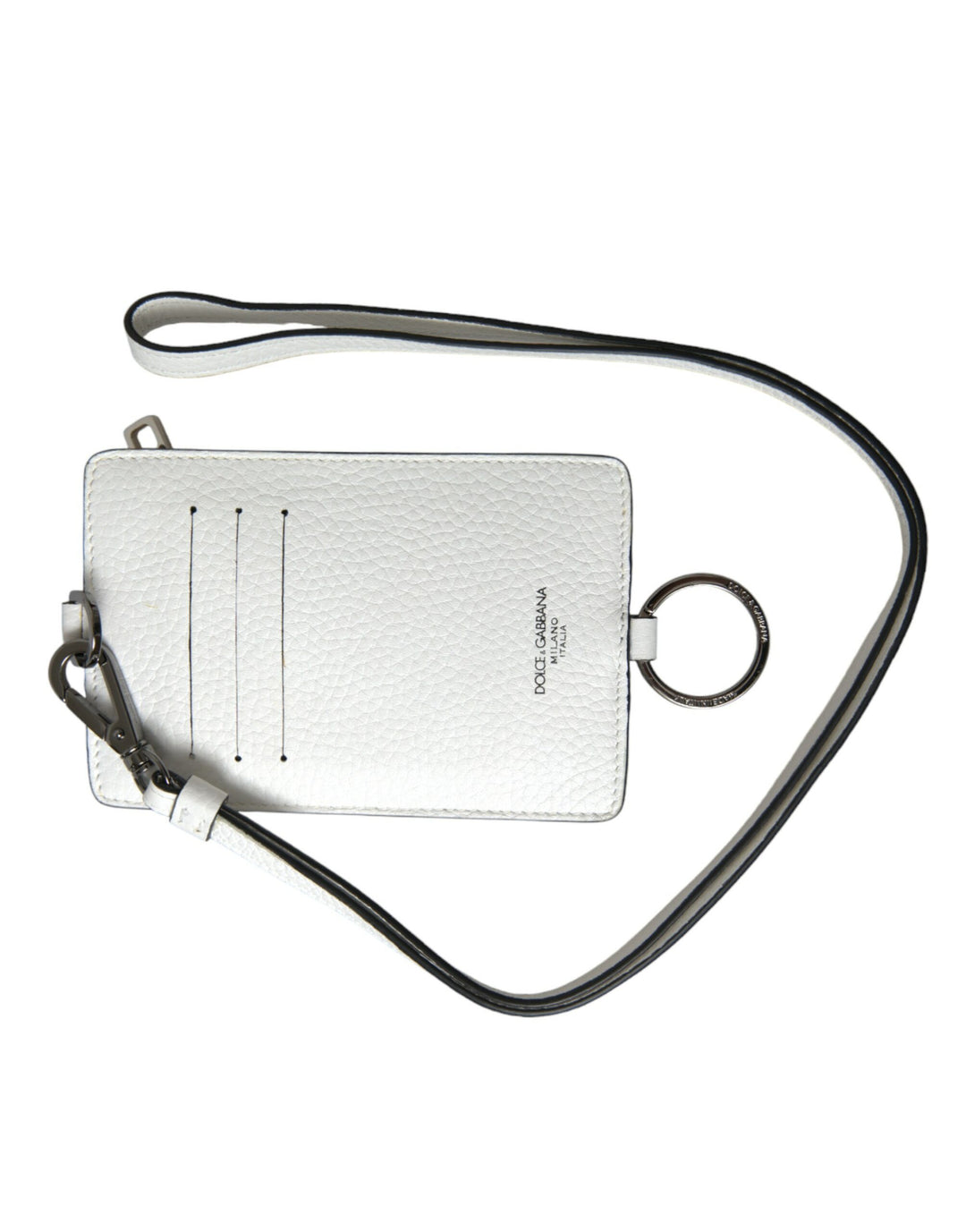 White calfskin lanyard logo card holder wallet