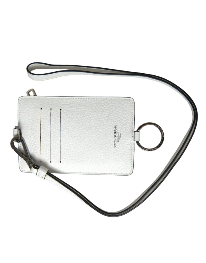 White calfskin lanyard logo card holder wallet