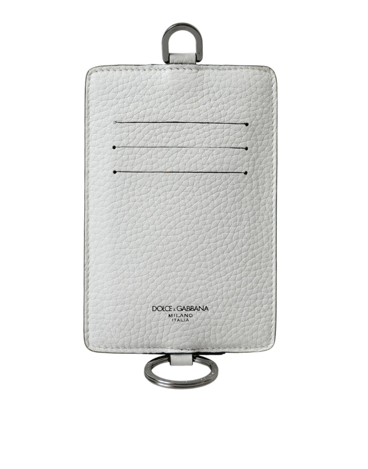 White calfskin lanyard logo card holder wallet