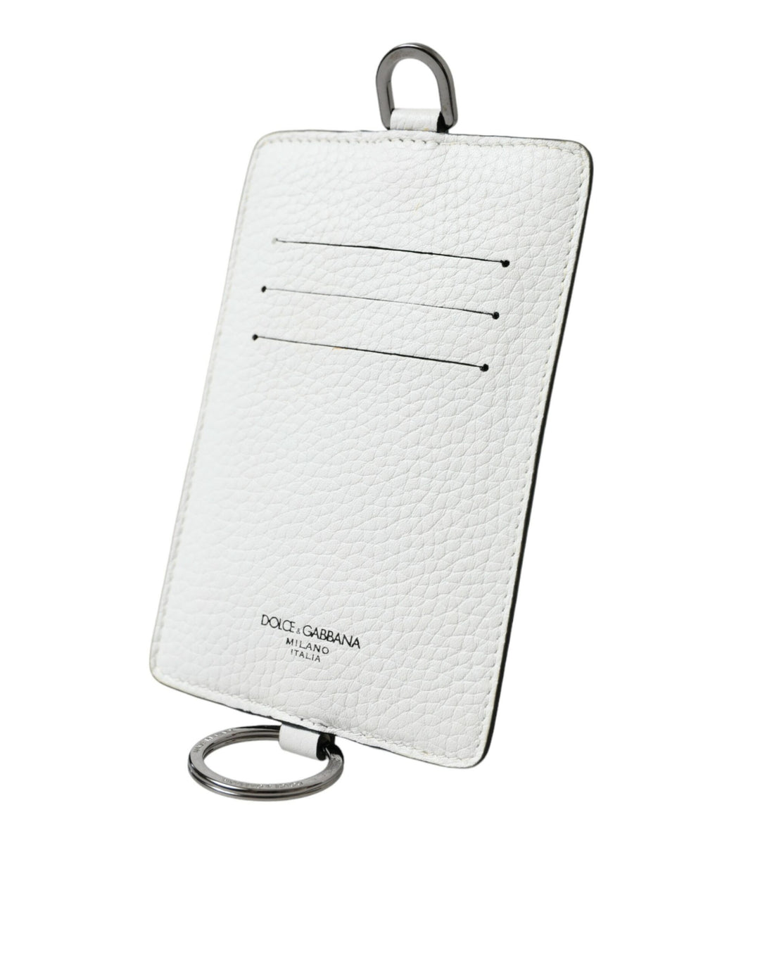 White calfskin lanyard logo card holder wallet