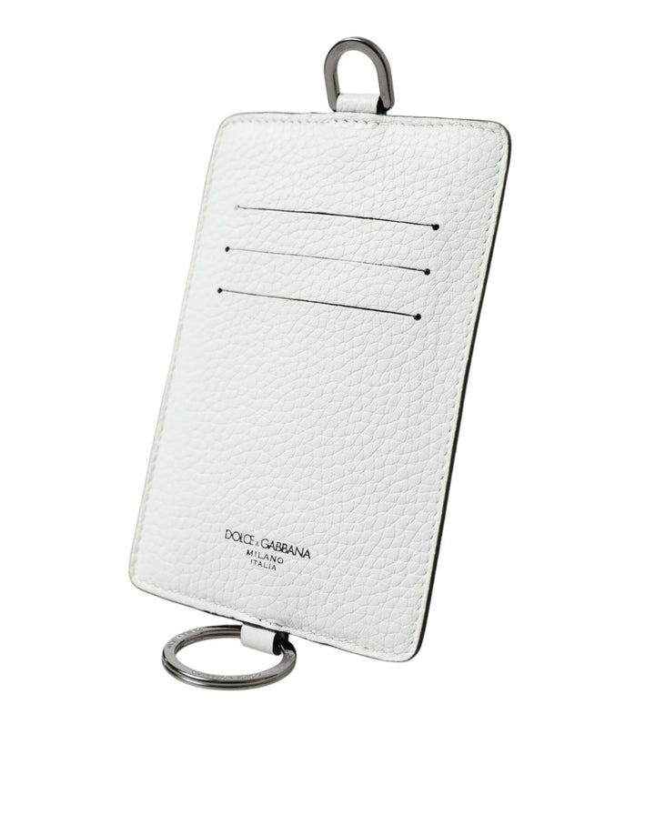 White calfskin lanyard logo card holder wallet