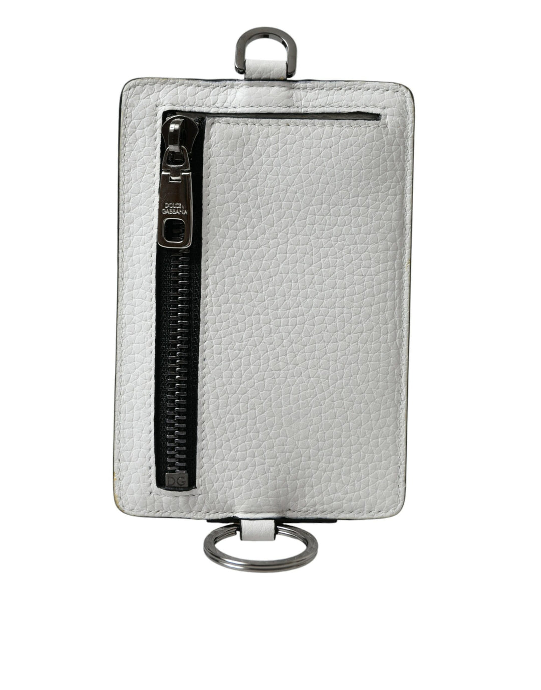White calfskin lanyard logo card holder wallet