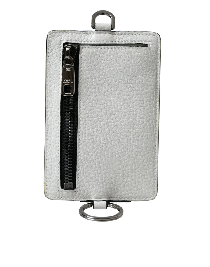 White calfskin lanyard logo card holder wallet