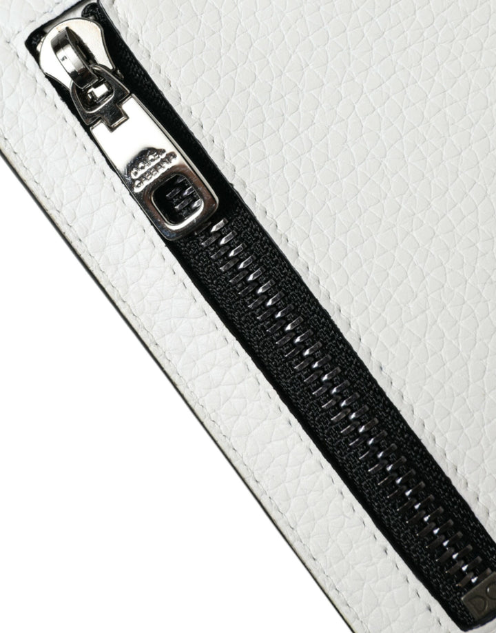 White calfskin lanyard logo card holder wallet
