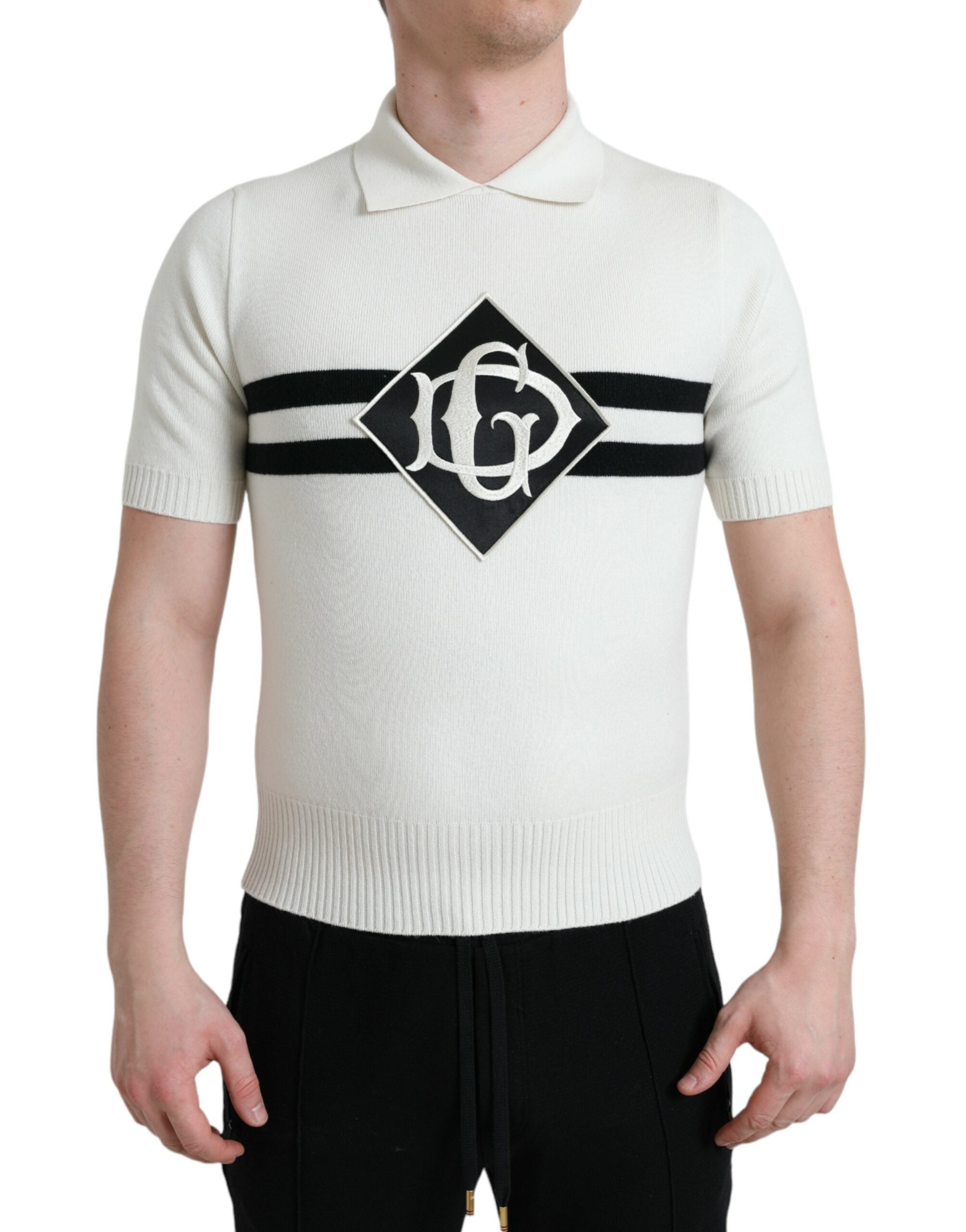 White DG Logo Henley Collar T-Shirt