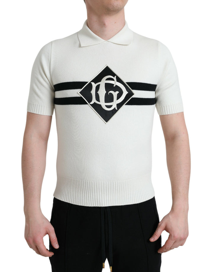 Weißes DG Logo Henley-Hemd mit Kragen T-Shirt