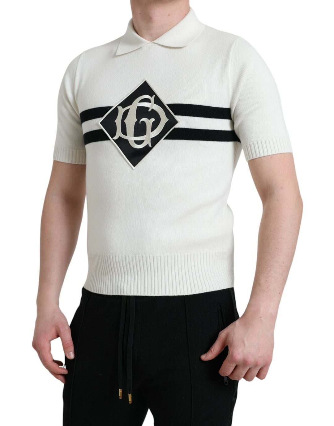 Weißes DG Logo Henley-Hemd mit Kragen T-Shirt