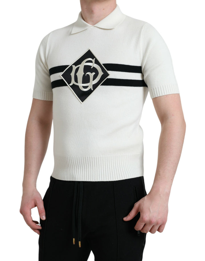 Weißes DG Logo Henley-Hemd mit Kragen T-Shirt