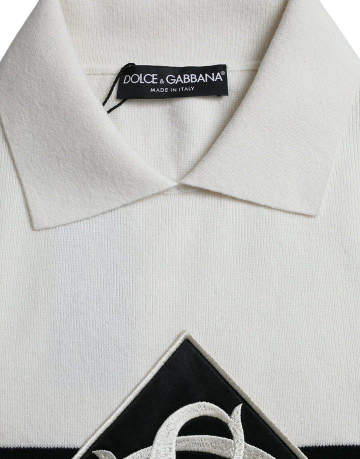 Weißes DG Logo Henley-Hemd mit Kragen T-Shirt
