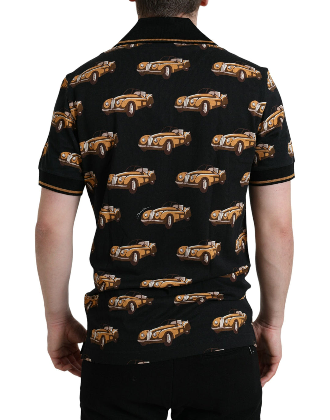 Schwarzes Kurzarm-Polo-T-Shirt mit Autodruck