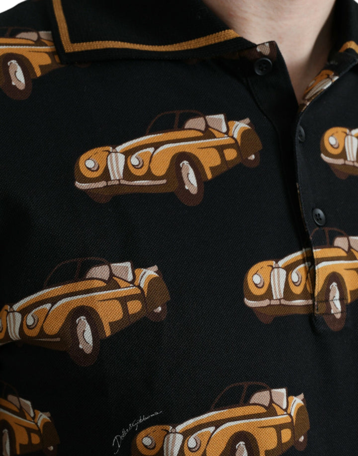 Schwarzes Kurzarm-Polo-T-Shirt mit Autodruck