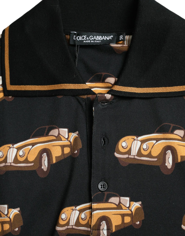 Schwarzes Kurzarm-Polo-T-Shirt mit Autodruck