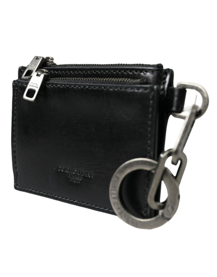 Schwarzes Leder Zip Logo Schlüsselanhänger Münzgeldbörse Schlüsselanhänger Geldbörse