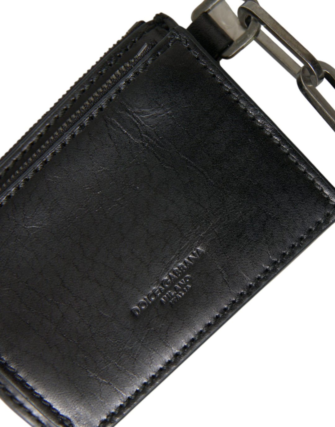 Schwarzes Leder Zip Logo Schlüsselanhänger Münzgeldbörse Schlüsselanhänger Geldbörse