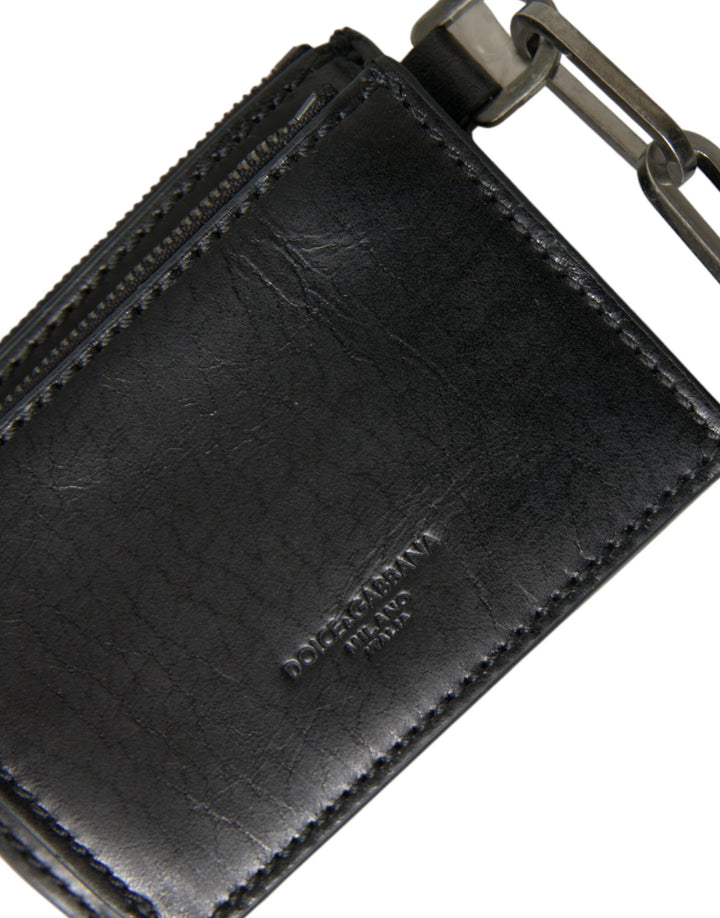 Schwarzes Leder Zip Logo Schlüsselanhänger Münzgeldbörse Schlüsselanhänger Geldbörse