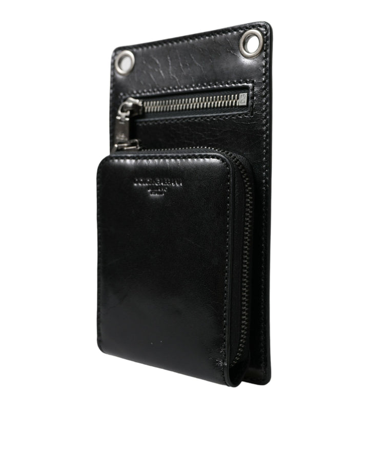 Brieftasche Schwarzes Pferd Leder Reißverschluss Logo Cross Body Telefonschlitz