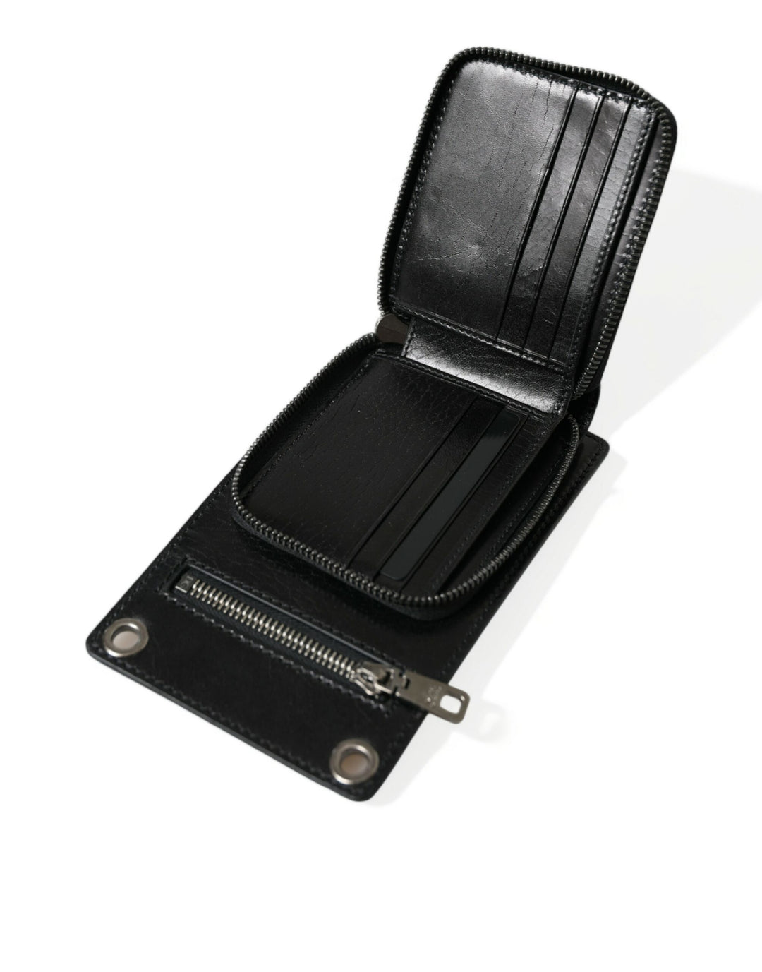 Brieftasche Schwarzes Pferd Leder Reißverschluss Logo Cross Body Telefonschlitz