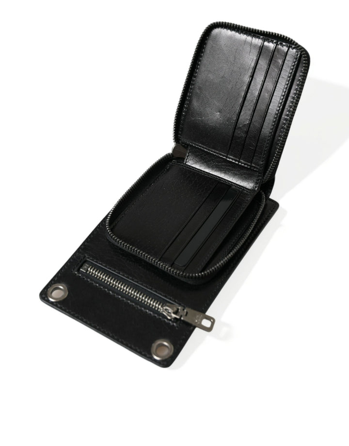 Brieftasche Schwarzes Pferd Leder Reißverschluss Logo Cross Body Telefonschlitz