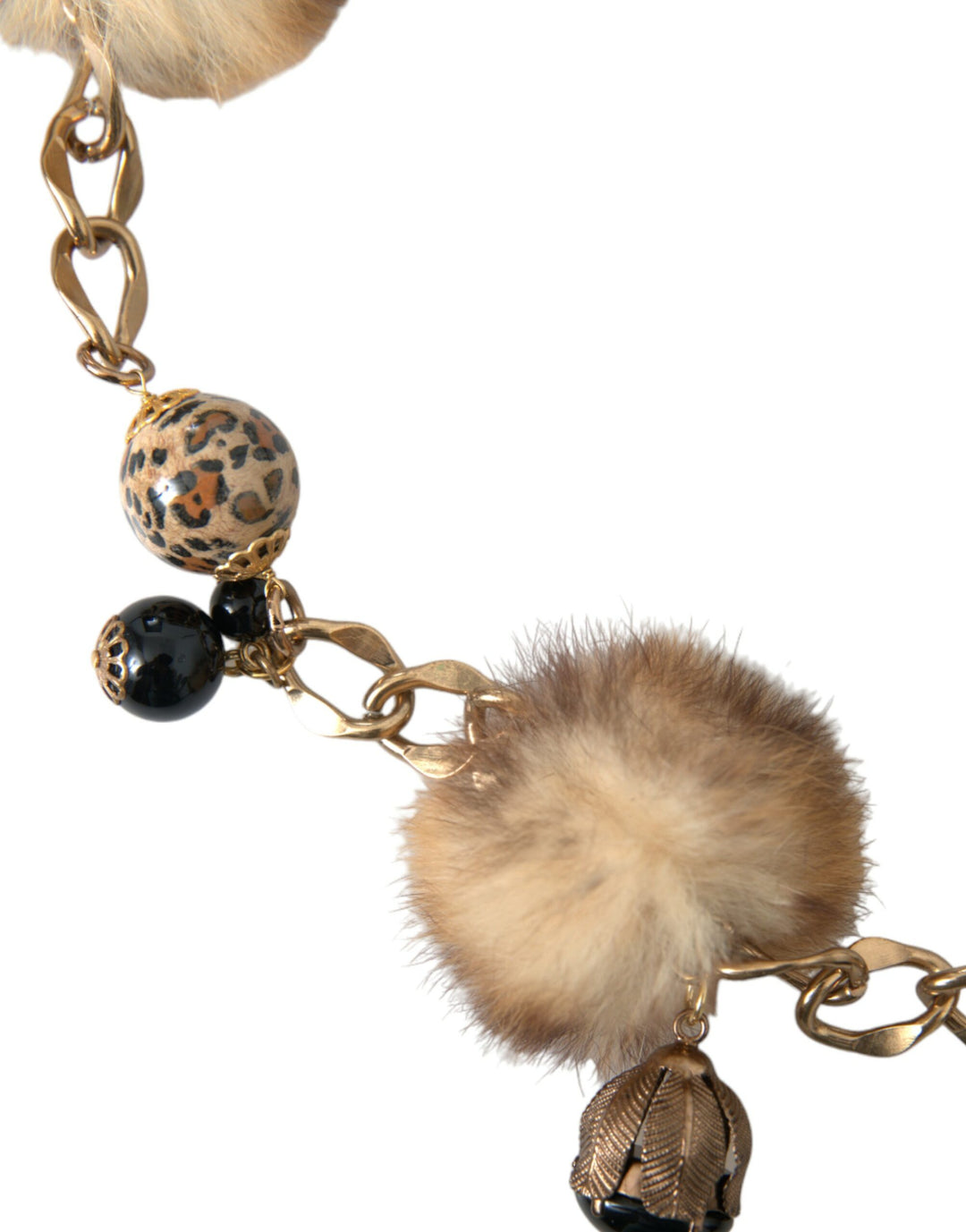 Gold Brass Leopard Fur Pearl Necklace Chain Belt