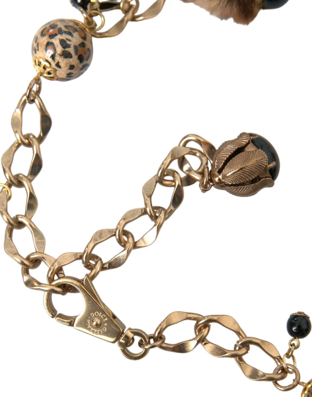 Gold Brass Leopard Fur Pearl Necklace Chain Belt