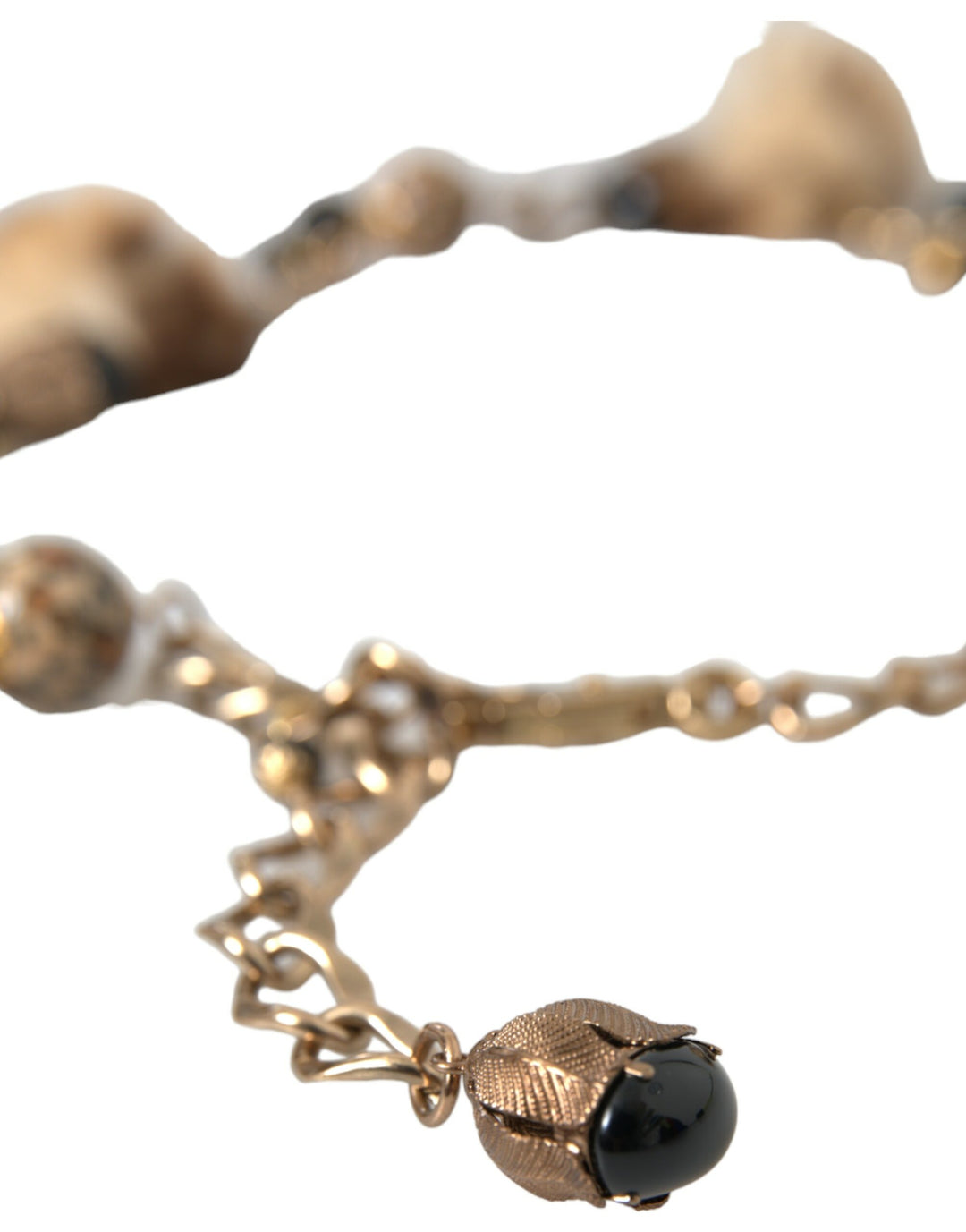 Gold Brass Leopard Fur Pearl Necklace Chain Belt