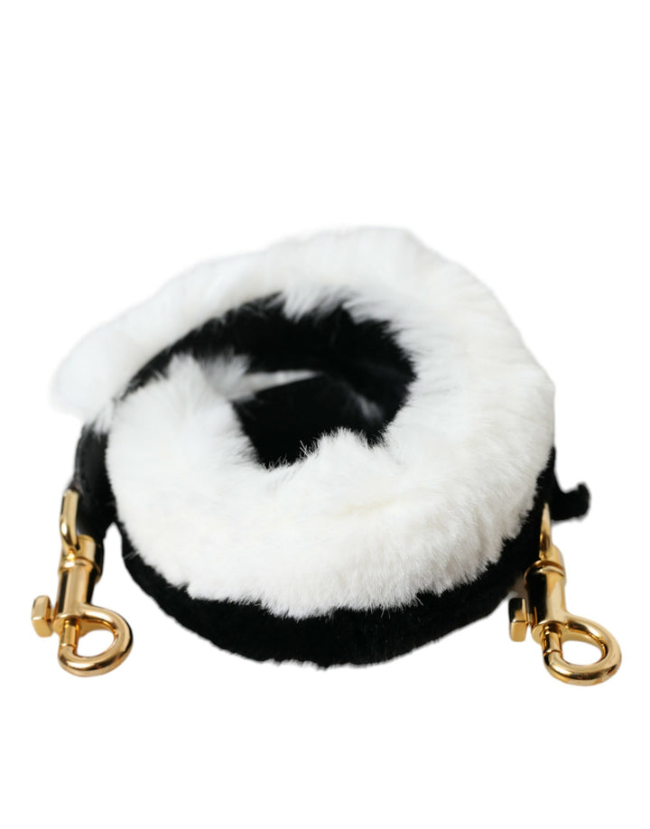 Black and White Lapin Fur Accessory Shoulder Strap