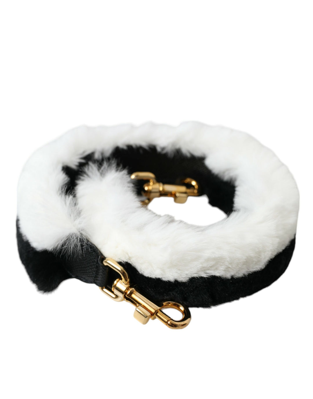 Black and White Lapin Fur Accessory Shoulder Strap