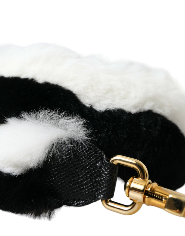 Black and White Lapin Fur Accessory Shoulder Strap