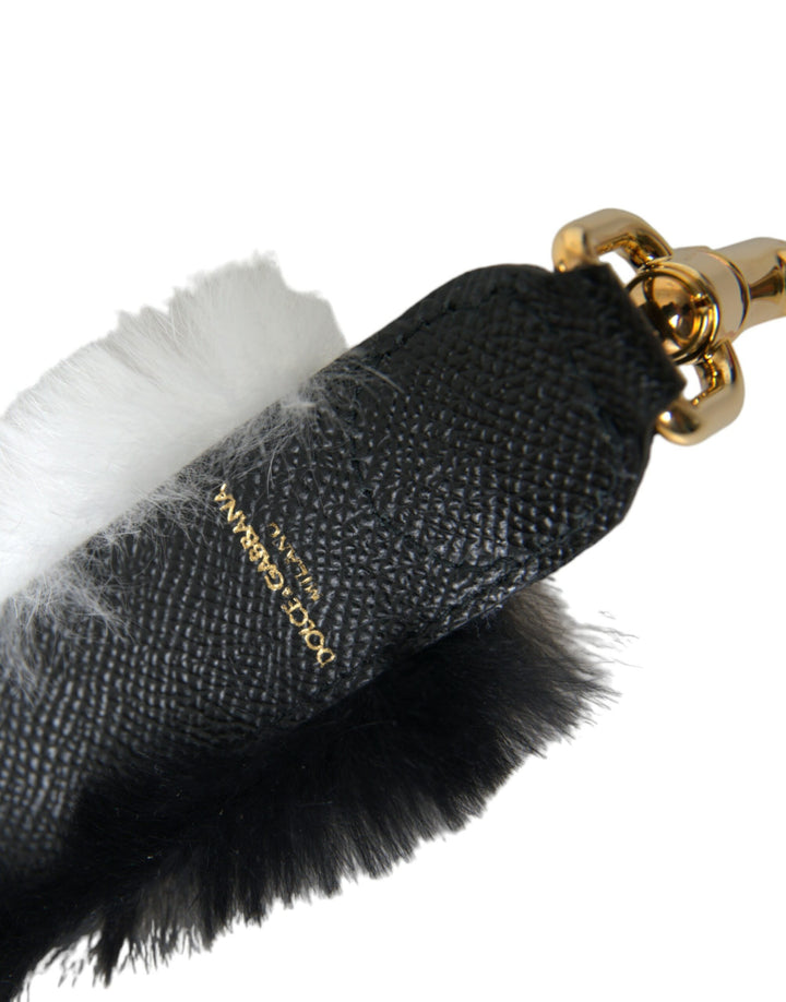 Black and White Lapin Fur Accessory Shoulder Strap