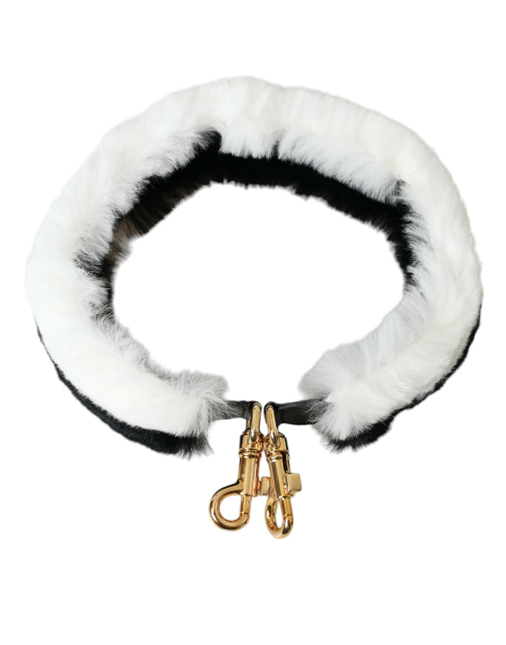 Black and White Lapin Fur Accessory Shoulder Strap