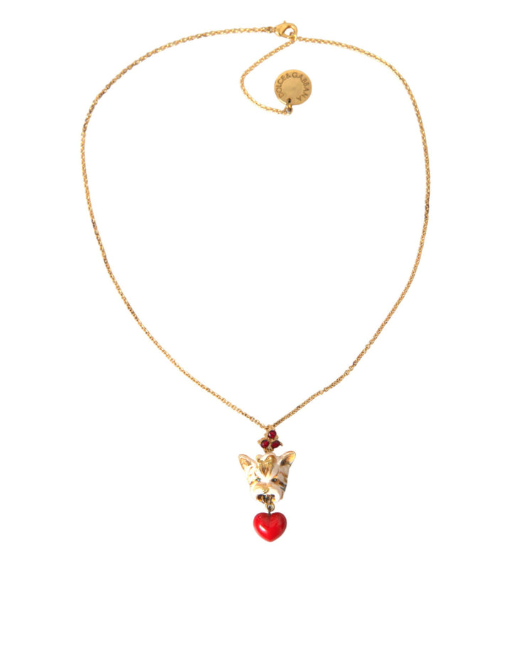 Dolce & Gabbana Gold Messing Kette Hund Herz Anhänger Charme Halskette