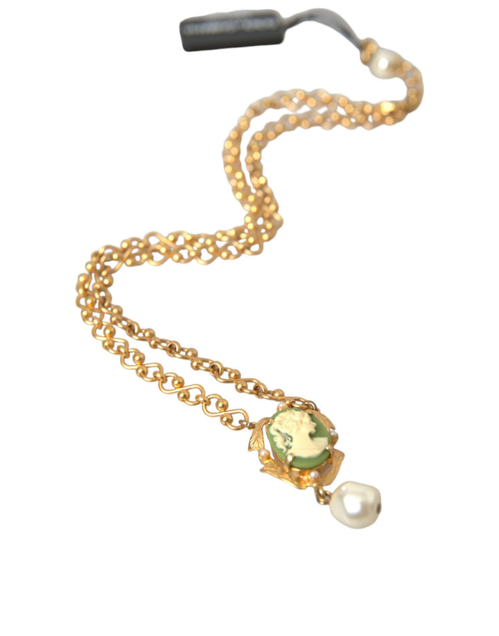 Dolce & Gabbana Gold Messing Kette Perle Anhänger Charme Halskette