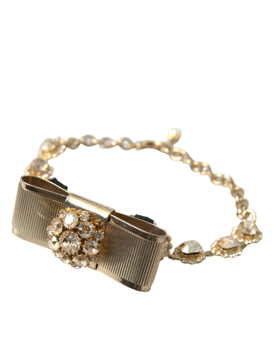 Dolce & Gabbana Gold Messing Klar Kristall Bogen Kette Choker Halskette