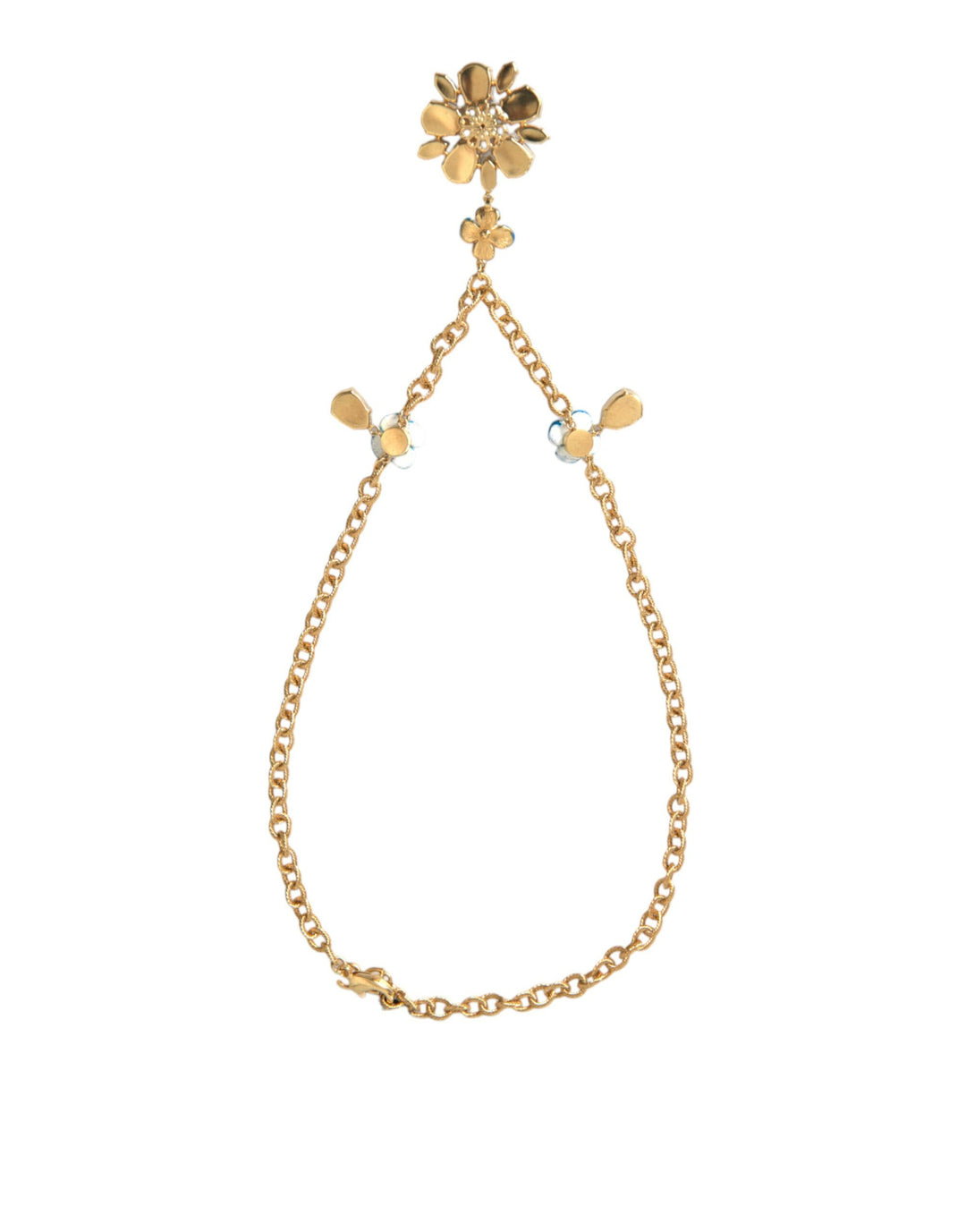 Dolce & Gabbana Gold Messing Kette Crystal Floral Anhänger Charm Halskette