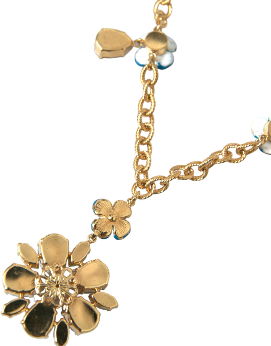 Dolce & Gabbana Gold Messing Kette Crystal Floral Anhänger Charm Halskette